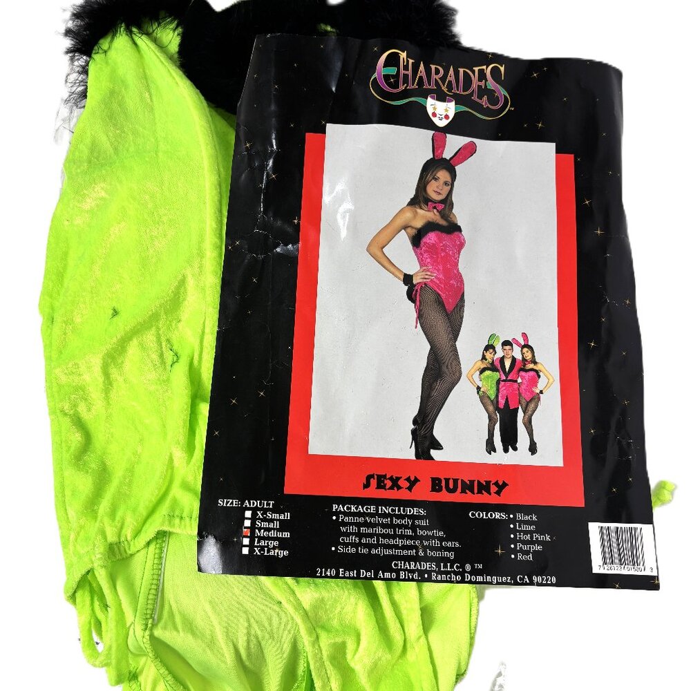 Lime Green Crush Panne Velvet Boudoir Sexy Bunny Charades costume NWT NOS
